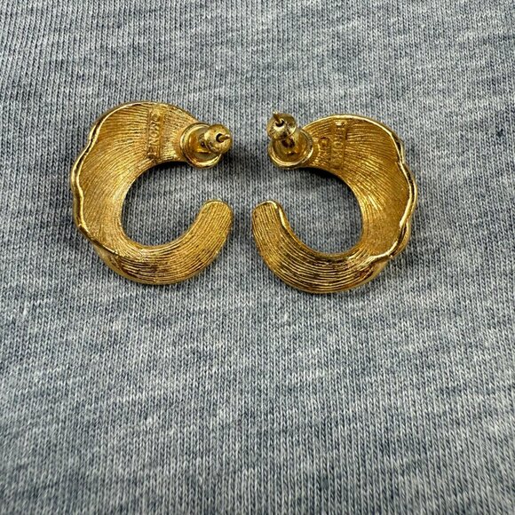 Vintage Gold-Tone Textured Hoop Earrings By Monet Pierced Post Women Jewelry - Picture 3 of 16